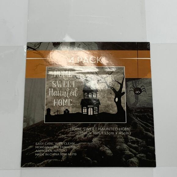 Halloween Home Sweet Haunted Home Cemetery Placemats Spooky Vinyl Black Set of 4 - Picture 2 of 6